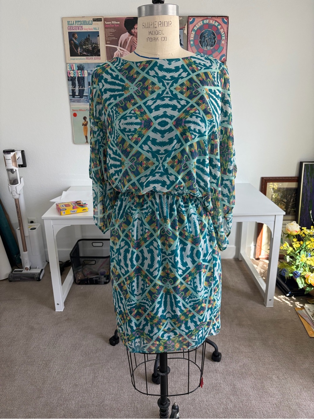 Teenflo Blue Green Patterned Midi Dress